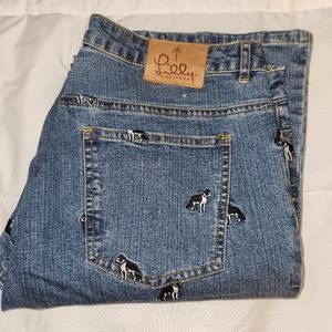 Lilly Pulitzer Dog Embroidery Jeans  10 White Lable Like New Boot Cut Rare